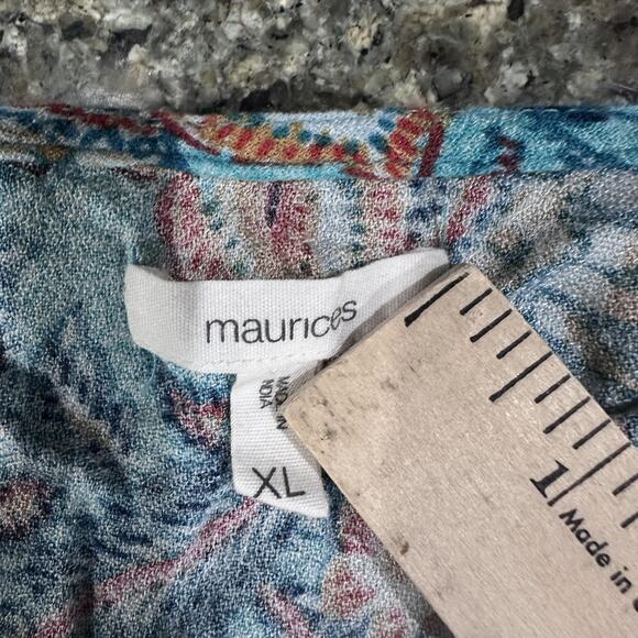 Maurices Shirt Womens XL Blue Green Floral Faux Wrap Peplum Boho Rayon Top - Picture 6 of 7